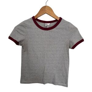 5/20$ Divided striped white and burgundy red crop top size XS
